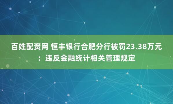 百姓配资网 恒丰银行合肥分行被罚23.38万元：违反金融统计相关管理规定